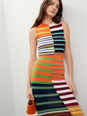 Marni Multicolor Striped Knit Midi Dress - Orange/Green/Blue